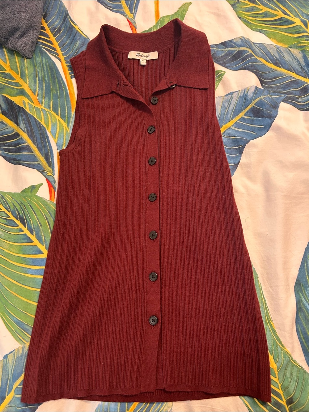 Madewell Burgundy collared button up sweater vest